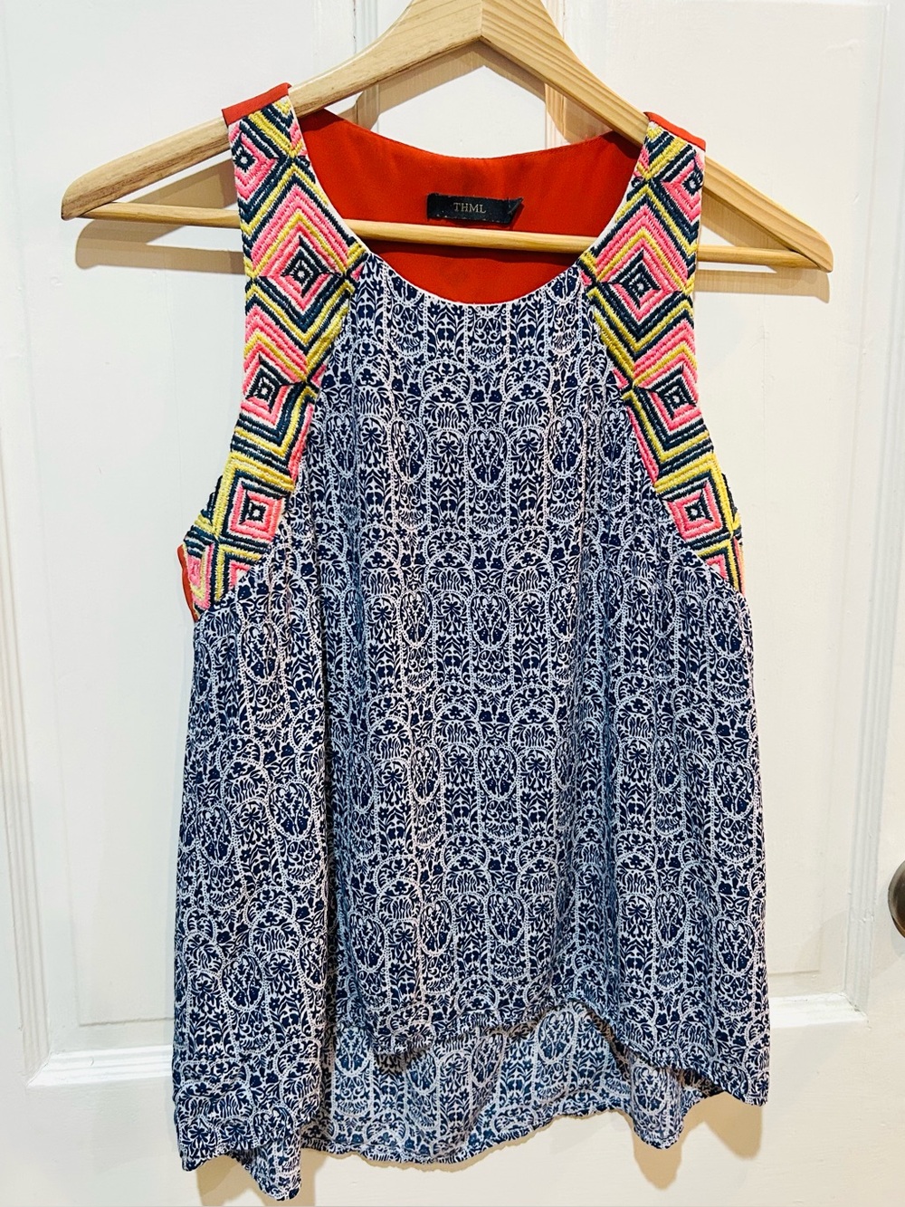 THML Tribal Print Embroidered Sleeveless Blouse Tank Top Summer Boho Size S